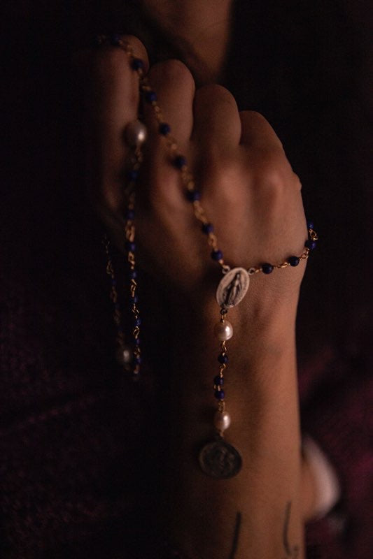 Immaculate Conception Rosary | Lapis, Pearl, and Copper